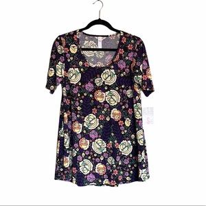 LuLaRoe PERFECT T Floral Roses Black Size S NWT